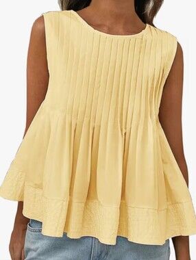 Sleeveless Pleated Yellow Peplum Top
